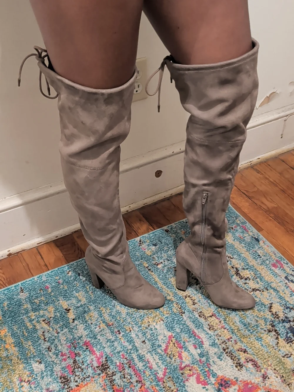 Taupe Over-the-Knee Suede Block Heel Boots